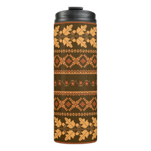 Retro Striped Autumn Cross-Stitch Thermal Tumbler