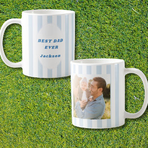 Retro Striped Best Dad Ever Photo Personalized Coffee Mug