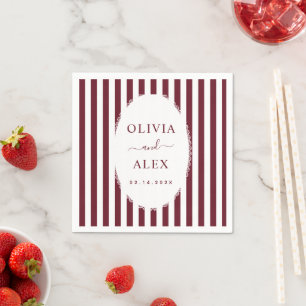 Retro Striped Burgundy Personalized Wedding Napkin