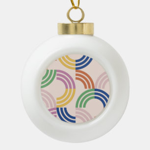 Retro Striped Curves Geometric Background Ceramic Ball Christmas Ornament