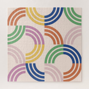 Retro Striped Curves Geometric Background Jigsaw Puzzle