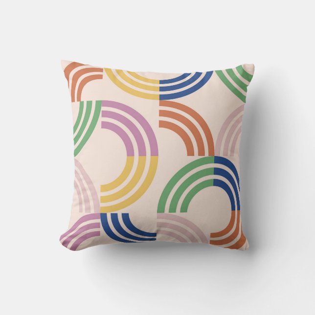 Retro Striped Curves Geometric Background Throw Pillow (Front)