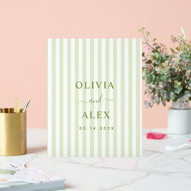 Retro Striped Green Personalized Wedding  Acrylic Sign (Wedding)