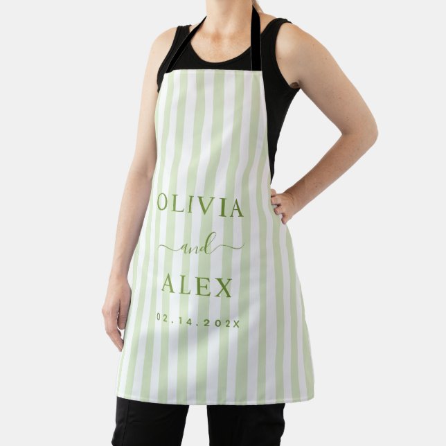 Retro Striped Green Personalized Wedding  Apron (Insitu)