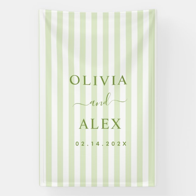 Retro Striped Green Personalized Wedding  Banner (Vertical)