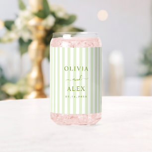 Retro Striped Green Personalized Wedding  Can Glass
