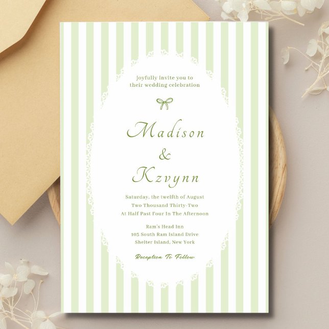 Retro Striped Green Personalized Wedding Invitation (Creator Uploaded)