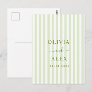 Retro Striped Green Personalized Wedding Postcard