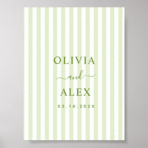 Retro Striped Green Personalized Wedding  Poster