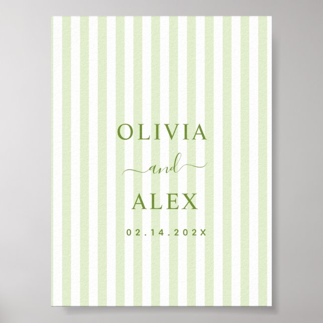 Retro Striped Green Personalized Wedding  Poster (Front)