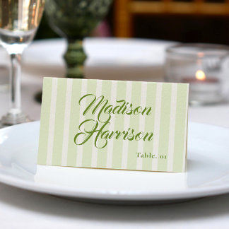 Retro Striped Green Wedding Name Place Card DIY