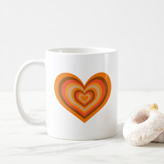 Retro Striped Heart Mug - Orange on White