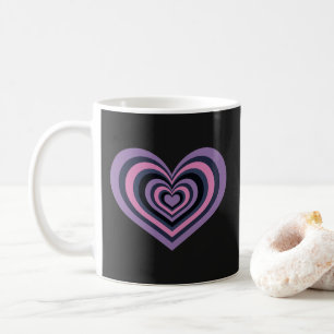 Retro Striped Heart Mug - Purple on Black