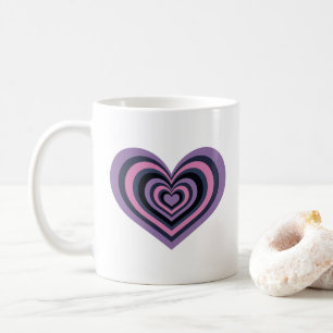 Retro Striped Heart Mug - Purple on White