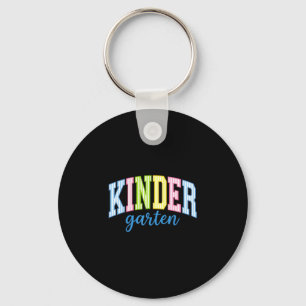 Retro striped kindergarten teacher rainbow back to keychain