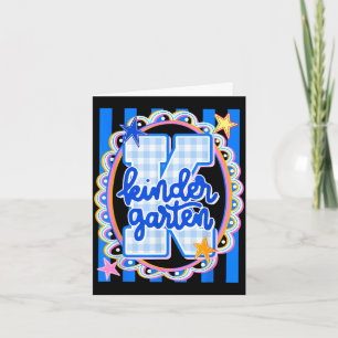 Retro striped kindergarten teacher student back to card