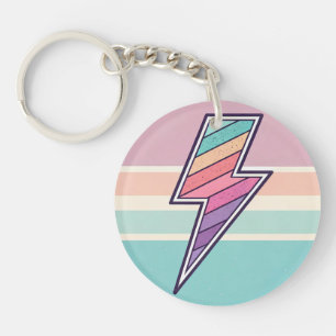Retro Striped Lightning Bolt Keychain
