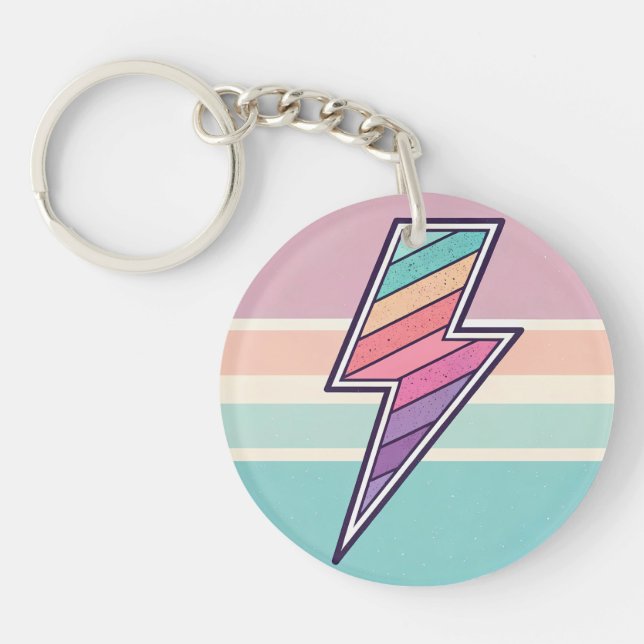 Retro Striped Lightning Bolt Keychain (Front)