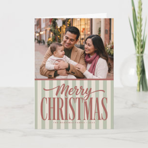 Retro Striped Merry Christmas Family Photo Holiday Card
