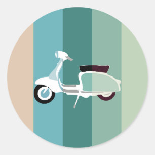 Retro Striped Scooter Round Sticker Glossy