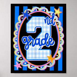 Retro striped second grade teacher 2nd grade back poster