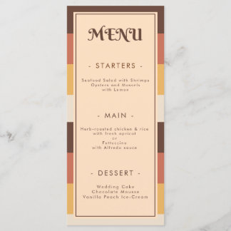 Retro Striped Seventies 60s 70s Groovy Wedding  Menu