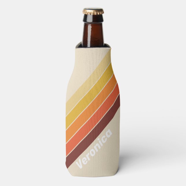 Retro Striped with Name Bottle Cooler (Bottle Front)