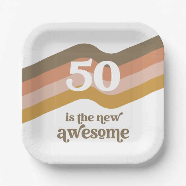 Retro Stripes 50th Birthday Party Plates (Front)