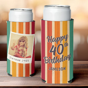 Retro Stripes 70s Disco 40th Birthday Party  Seltzer Can Cooler