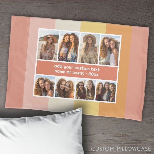 Retro Stripes - 8 Photo Collage Pillowcase (Create Your Own Photo Collage Pillowcase)