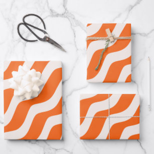 Retro Stripes Abstract Lines Orange Vintage Waves Wrapping Paper Sheet