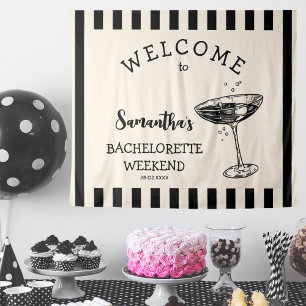 Retro Stripes Bachelorette Party Backdrop Cocktail Tapestry