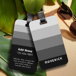 Retro Stripes Black Grey - Simple Sans Serif Name Luggage Tag<br><div class="desc">Rugby Stripes - A preppy pattern with bold stripes and a name. If your art still needs to be adjusted,  click on the Customize This button. This will take you to a design area where you can move things around and even change colours!</div>