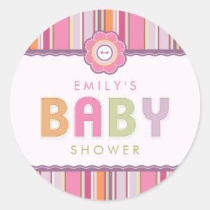 Retro Stripes Buttons Baby Shower stickers