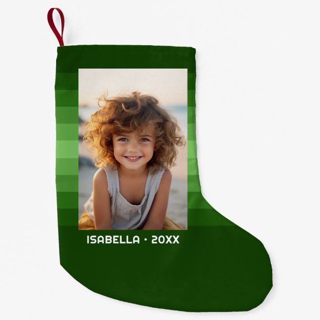 Retro Stripes - Christmas Green - Simple Photo Small Christmas Stocking (Front)