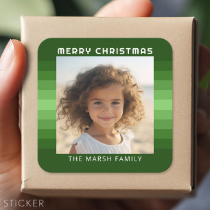 Retro Stripes - Christmas Green - Simple Photo Square Sticker