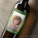 Retro Stripes - Christmas Green - Simple Photo Wine Label<br><div class="desc">Shades of green stripe pattern with a simple text area for a name and date. Add your favourite selfie or family snapshot. Use a photo to create this unique and personal photo gift. The background includes a retro stripe pattern with a clean, modern update. If you need to adjust the...</div>
