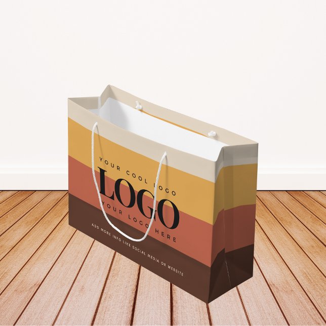 Retro Stripes Colourful Add Custom Business Logo Large Gift Bag (Creator Uploaded)