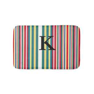 Retro stripes colourful add monogram initial lette bath mat