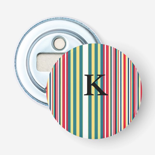 Retro stripes colourful add monogram initial lette bottle opener (Front)