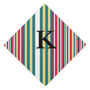Retro stripes colourful add monogram initial lette graduation cap topper