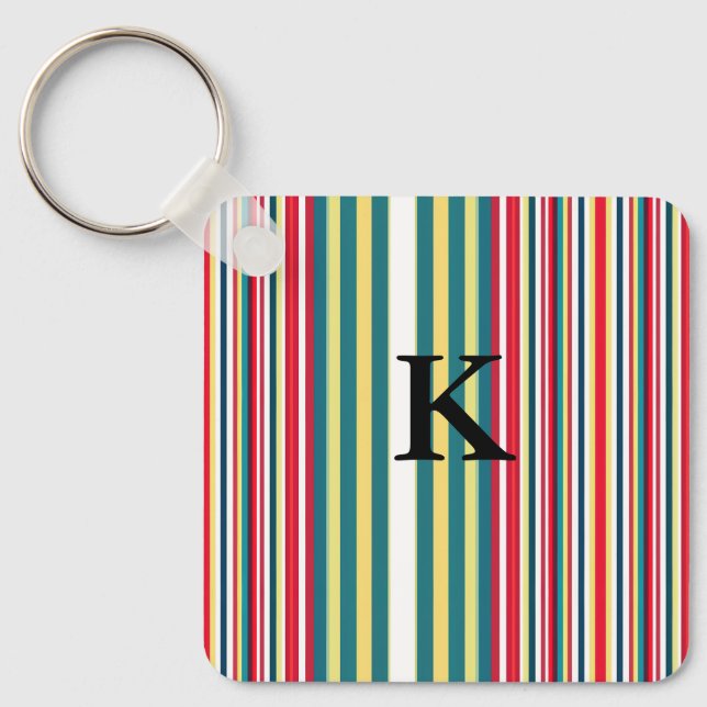 Retro stripes colourful add monogram initial lette keychain (Front)