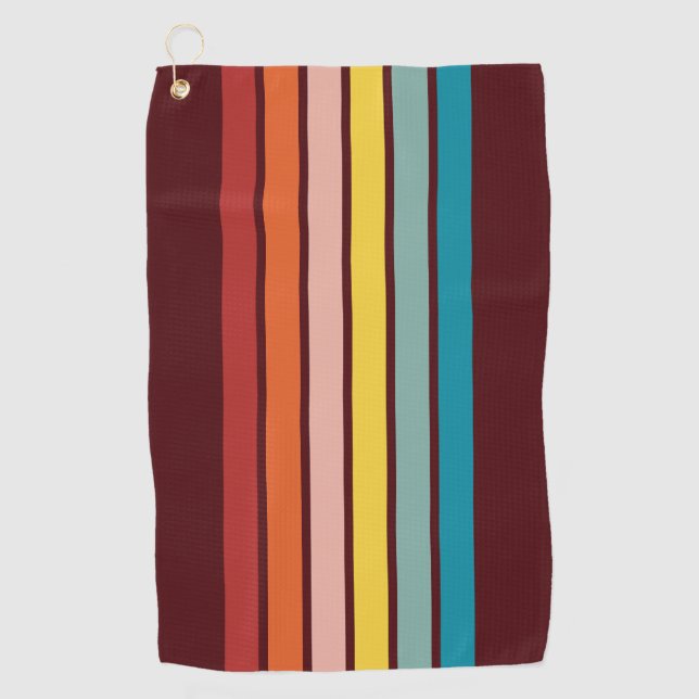 Retro Stripes Colourful Striped 70s 80s Design Golf Towel (Front)