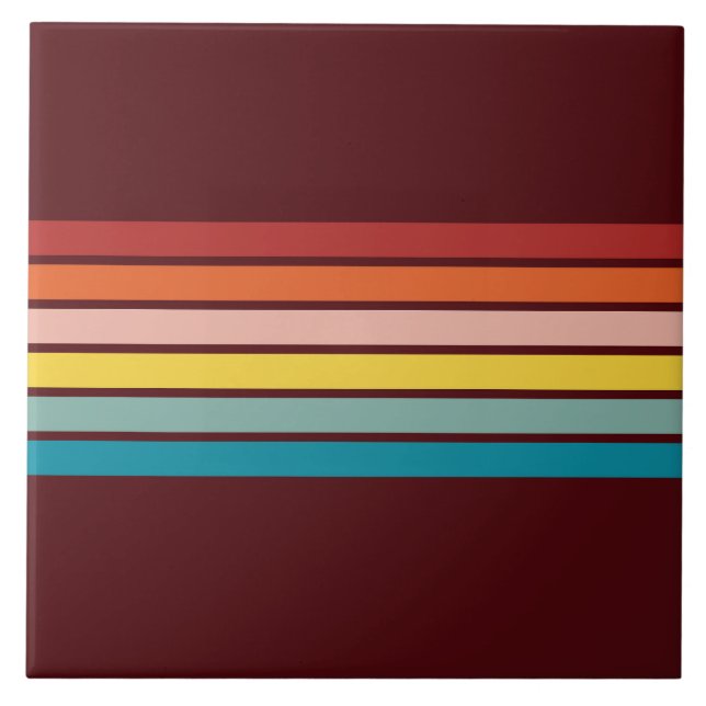 Retro Stripes Colourful Striped 70s 80s Design Tile (Front)