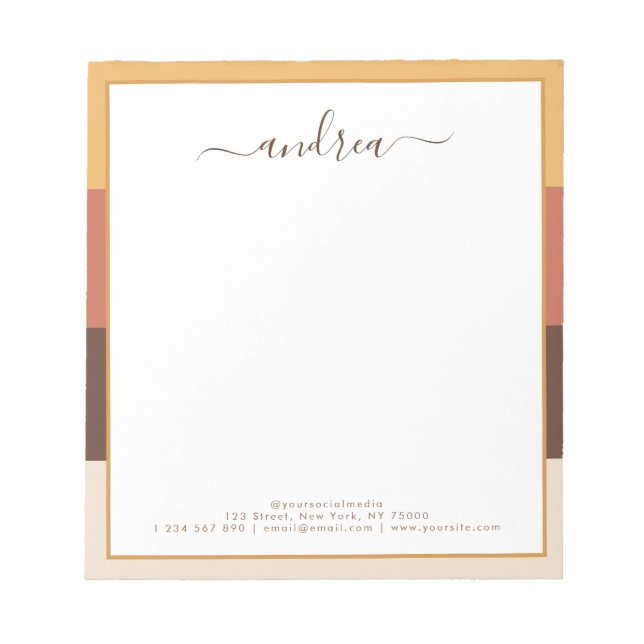 Retro Stripes & Custom Business Name Geometric  Notepad (Front)