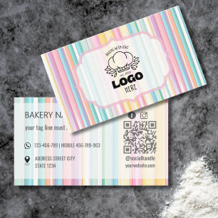Retro stripes Cute Bakery Add logo Business Card