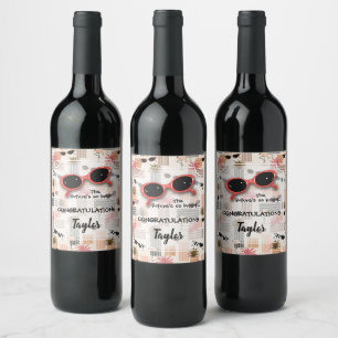 Retro Stripes Flamingos Palms Sunglasses Wine Label