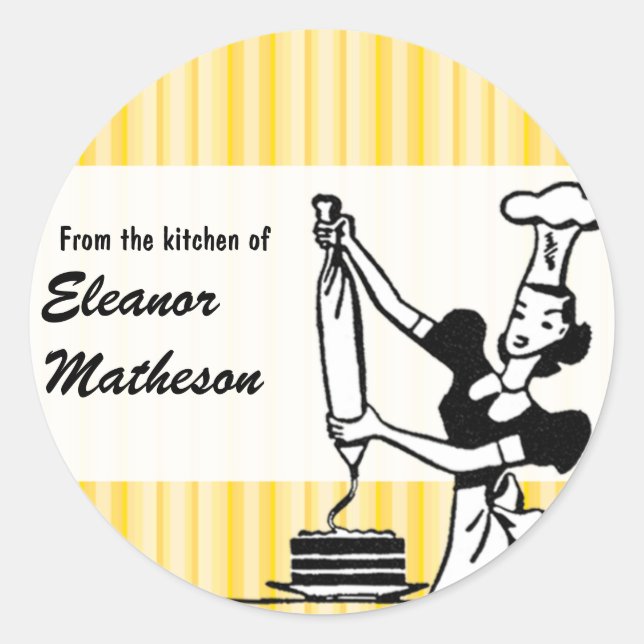 Retro Stripes "From the Kitchen" Classic Round Sticker (Front)