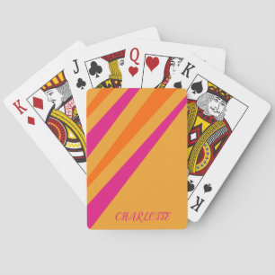Retro Stripes Girly Monogram Pink Orange Mustard Playing Cards
