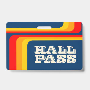 retro stripes hall pass for teachers lanyard badge